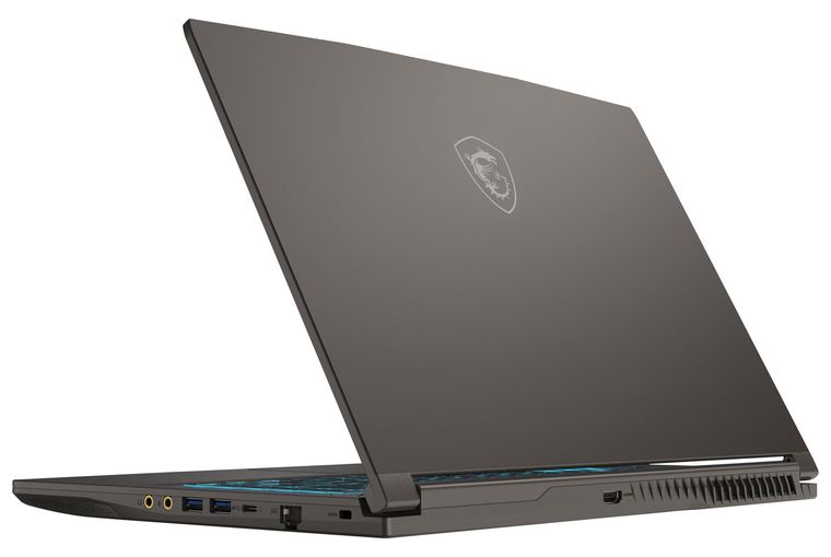 MSI Thin 15 B13UC-1000US, Rear-left and lid view
