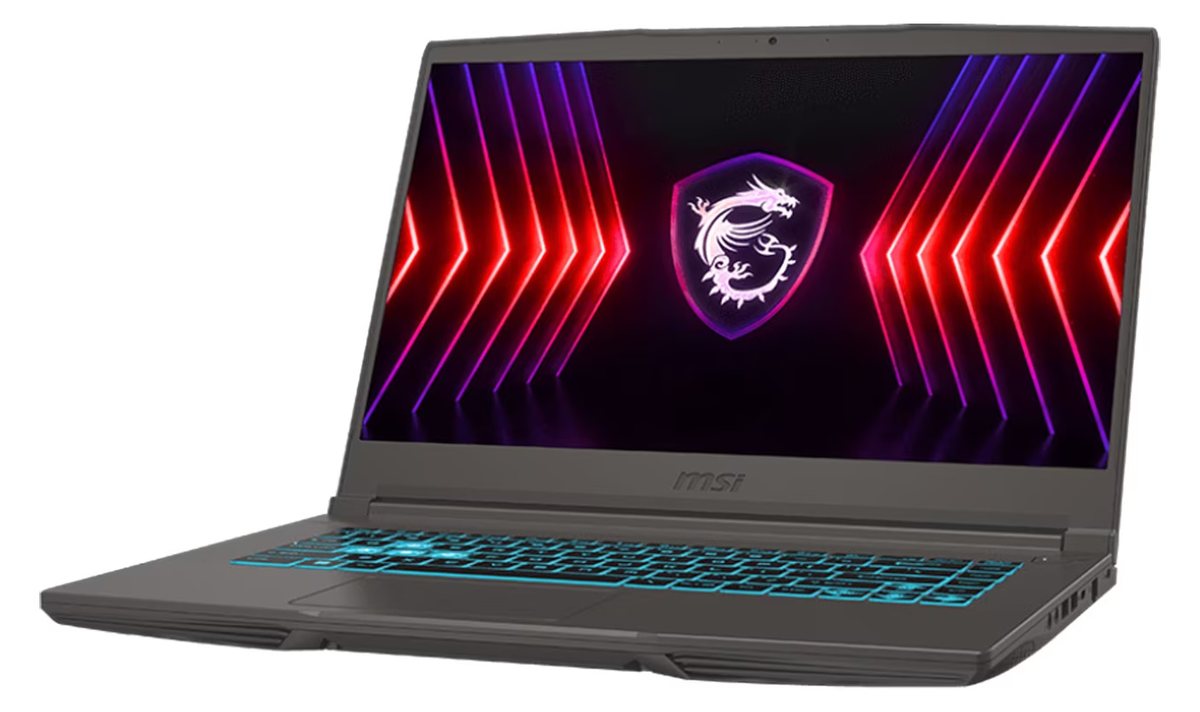 MSI Thin 15 — RTX 4050 B13VE-3023US / B13VE-3030US, Front-right three-quarter view